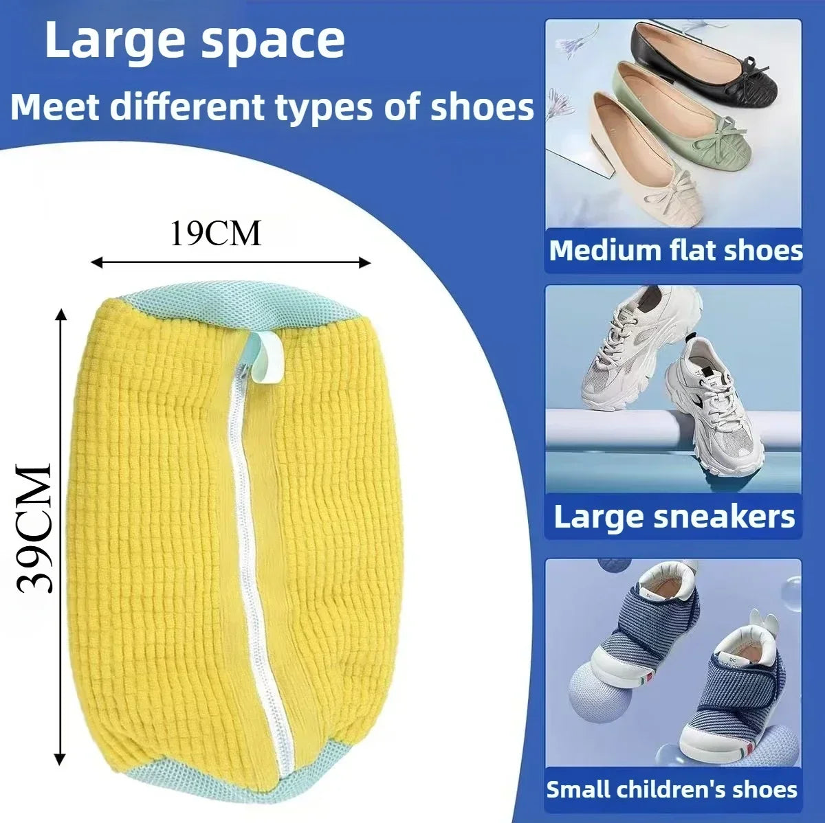 Machine Washable Shoe Washing & Drying Bag with Soft Fiber - Durable Polyester Laundry Protector for Shoes Adjustable Strap